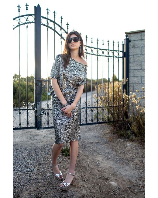 Jennafer Grace Gray Chrome Leopard Angle Dress