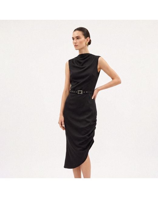 AVENUE No.29 Black Cowl Neckline Asymmetric Viscose Midi Dress