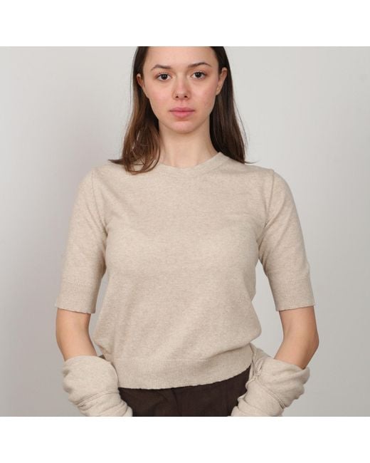 Nuvv Collection Natural Neutrals Short-Sleeve Wool & Cashmere Blend Sweater – Premium Italian Yarn