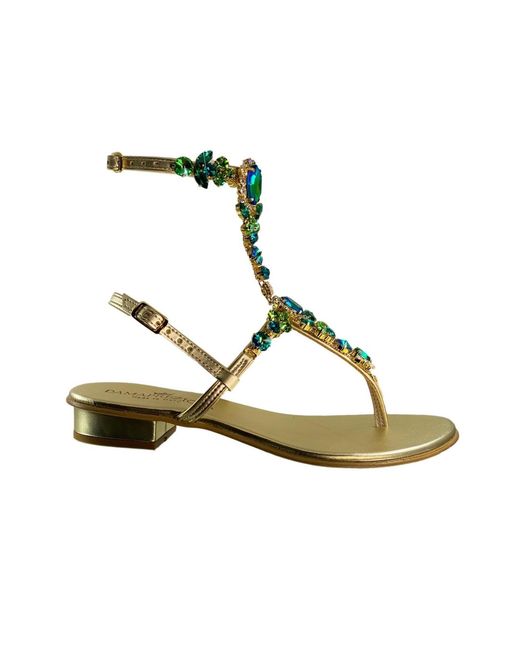 DAMAPREZIOSA Metallic Lucrezia Flat Sandal With Crystals