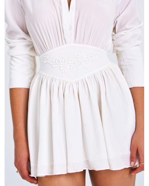 Miss Circle New York White Jamila Shirt Mini Dress With Embroidered Waist Detail