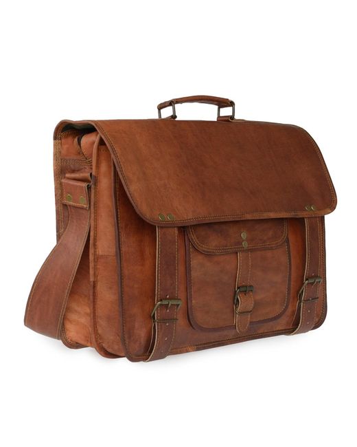 VIDA VIDA Brown Vida Vintage Special Handmade Leather Laptop Bag for men