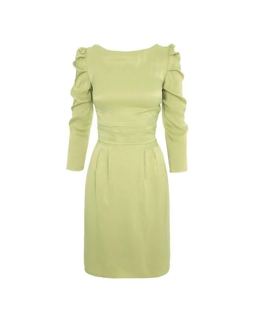 AVENUE No.29 Green Gathered Sleeve Viscose Midi Dress