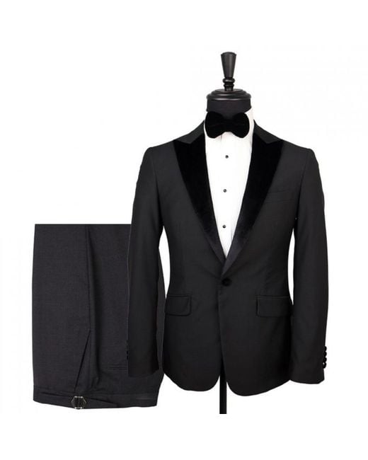 DAVID WEJ Black Alfredo Dress Single Breasted Velvet Peak Lapel Tuxedo for men