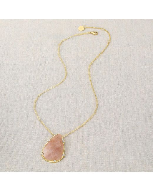 Rare Matters Jewelry Metallic Organic Strawberry Quartz Teardrop Necklace