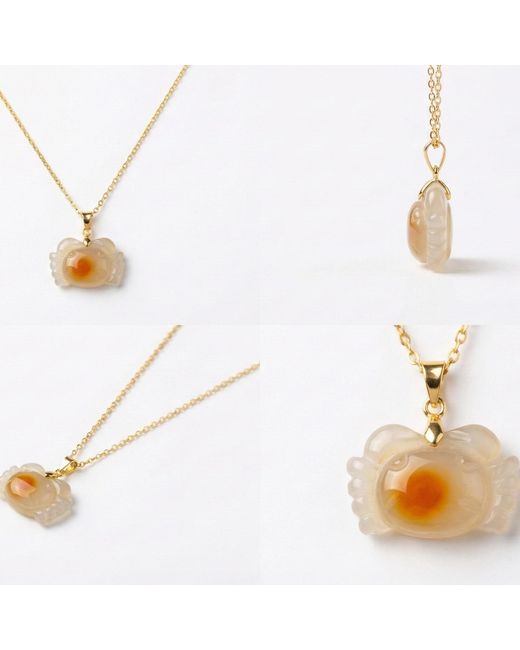seree Metallic Zodiac Collection Cancer Jade Stone Necklace