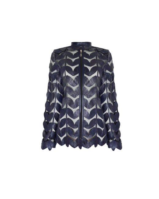 James Lakeland Blue Leather Leaf Sheer Jacket
