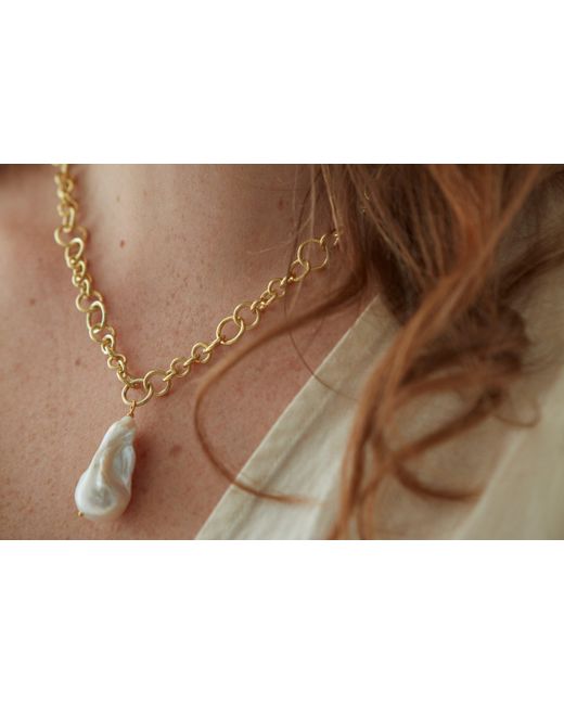 Pearls of the Orient Online Metallic Decus Large Baroque 'Fireball' Cultured Freshwater Pearl Drop On Chunky Chain