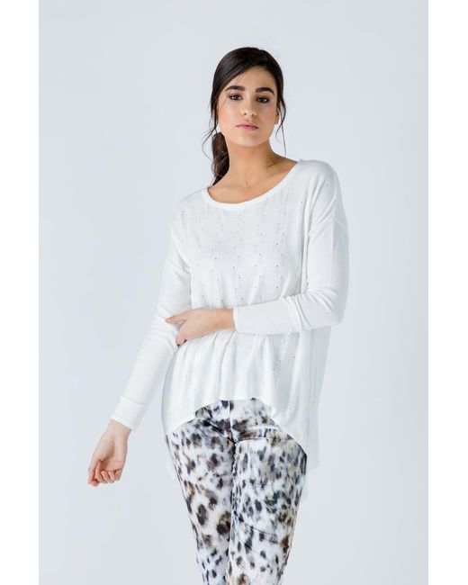 Conquista White Neutrals Knit Jacquard Detail Top
