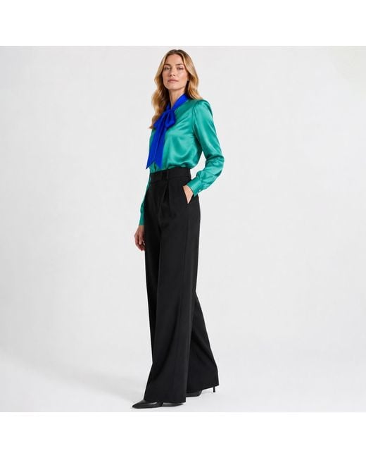 Freak Vault Green Emerald Pussy Bow Satin Blouse