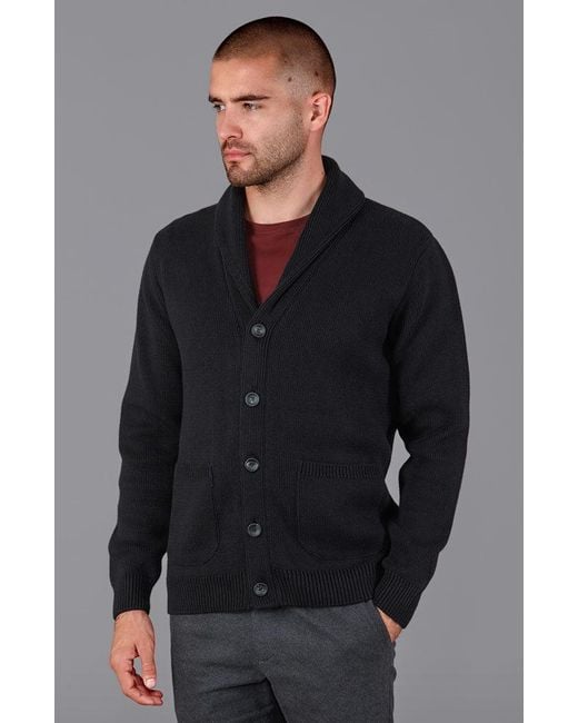 Paul James Knitwear Blue Midweight Cotton Shawl Collar Sebastian Cardigan for men