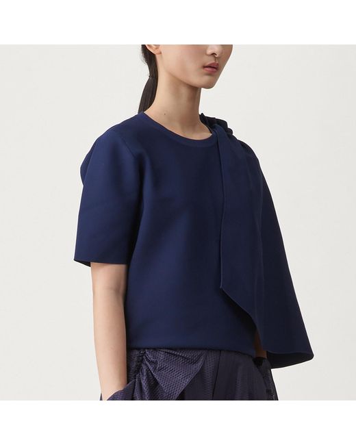 Arto. Blue Ruffles Panel Knit Cape Top