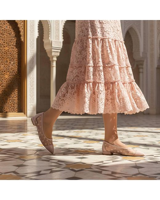 Beautiisoles by Robyn Shreiber Made in Italy Pink Blake Baby Polka Dots Flat Comfortable Mesh For Dressy Work & Elegant Evening Wedding Ballerina