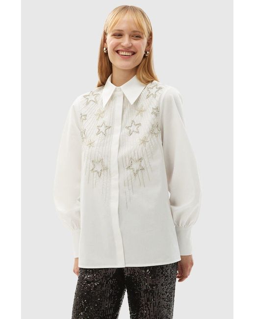 Exquise White Neutrals Bernard Embroidered Cotton Shirt