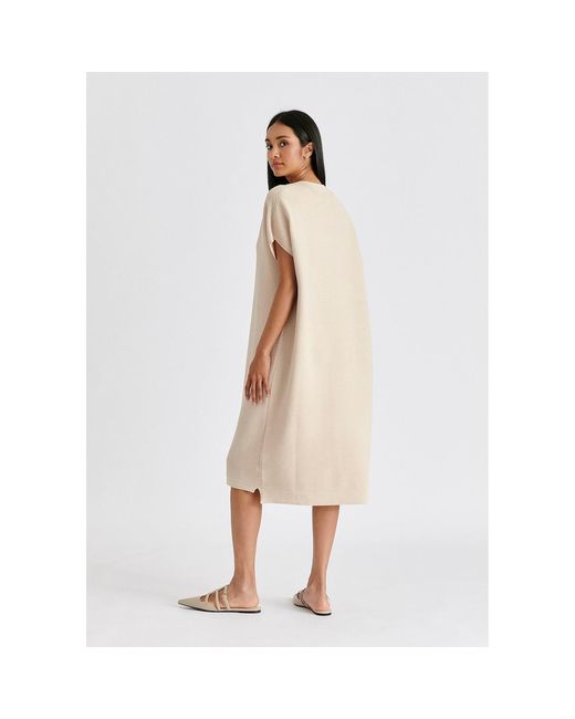 Paisie Natural Neutrals V-Neck Sleeveless Ribbed Jumper Dress
