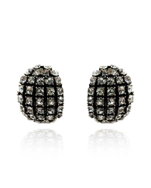 Michael Nash Jewelry Black Elsa Enamel & Crystal Scalloped Button Clip Earrings