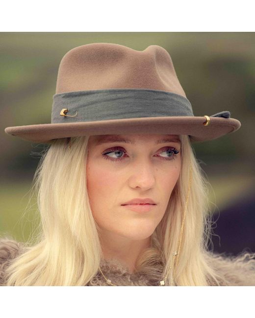 Shaded the Label Brown Mylor Khaki Trilby Hat With Sterling Jewellery