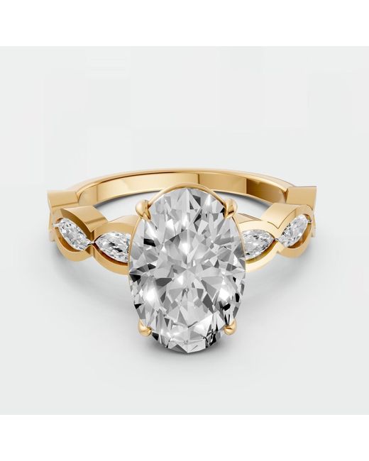 Aya Fine Jewelry Metallic Oval Lab Diamond Engagement Ring Marquise Leaf Vine Ring