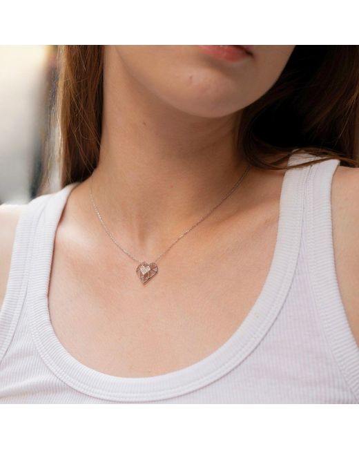 Spero London Metallic Geometric Heart Necklace Sterling