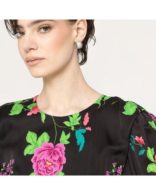 Nissa Green Puff-Sleeves Viscose Midi Dress