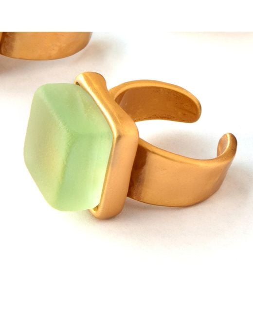 Smart Glass Jewelry Yellow Recycled Glass Cube Ring Antique Clear