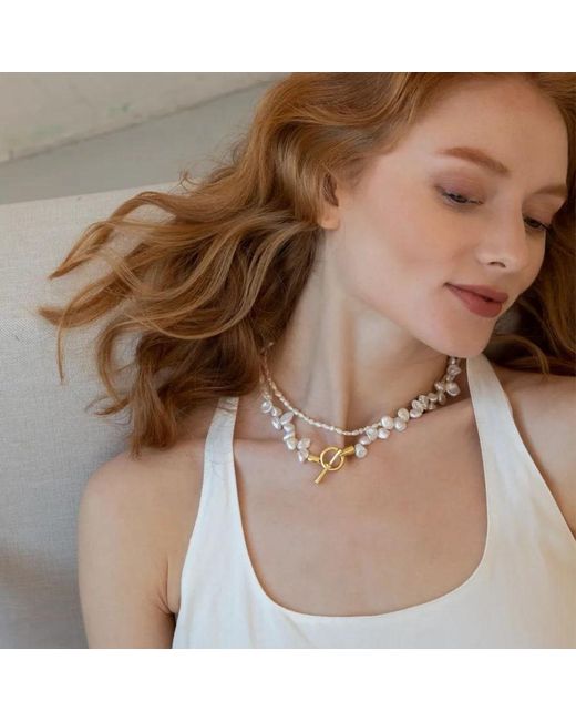 LINYA JEWELLERY Metallic Asymmetric Pearl Necklace