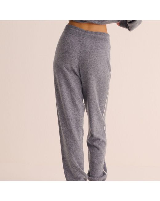 Mamu Dream Blue Cashmere Cuffed Ankle Joggers With Ivory Contrast