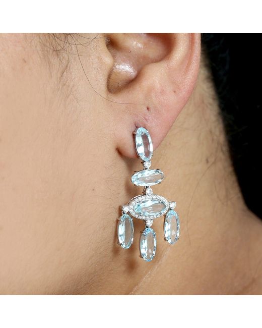 Artisan Blue 18k White Gold Aquamarine Diamond Designer Dangle Earrings
