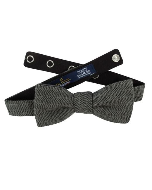 LE COLONEL Gray Herringbone Bow Tie for men