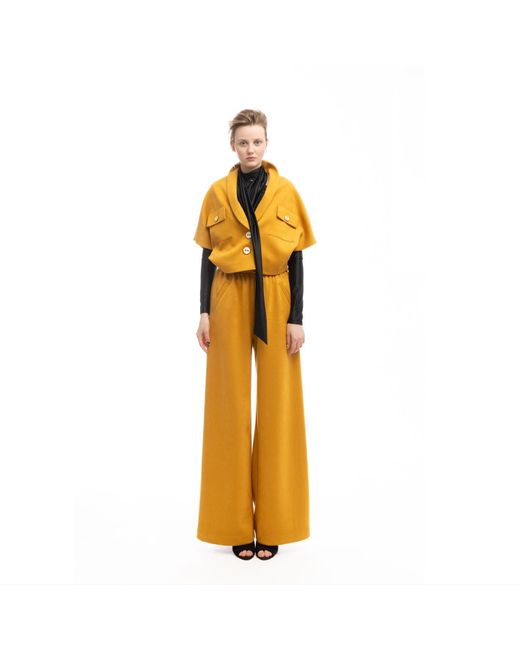 Julia Allert Natural Cropped Suede Blazer With Shawl Collar Mustard