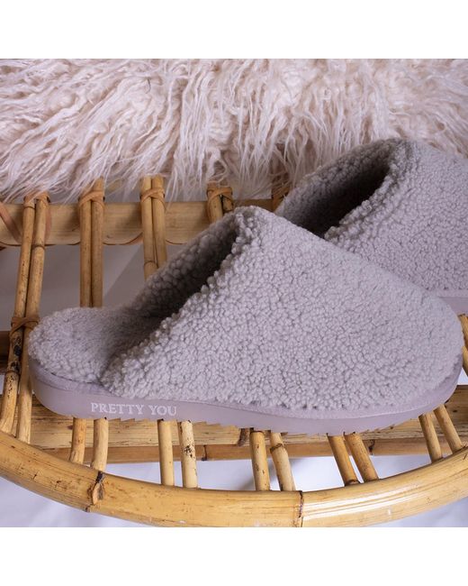 Pretty You London Gray Sheepskin Mule Slipper Jude