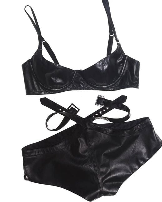 Lunatic Femme Black Studio Leather Half-Cup Bra