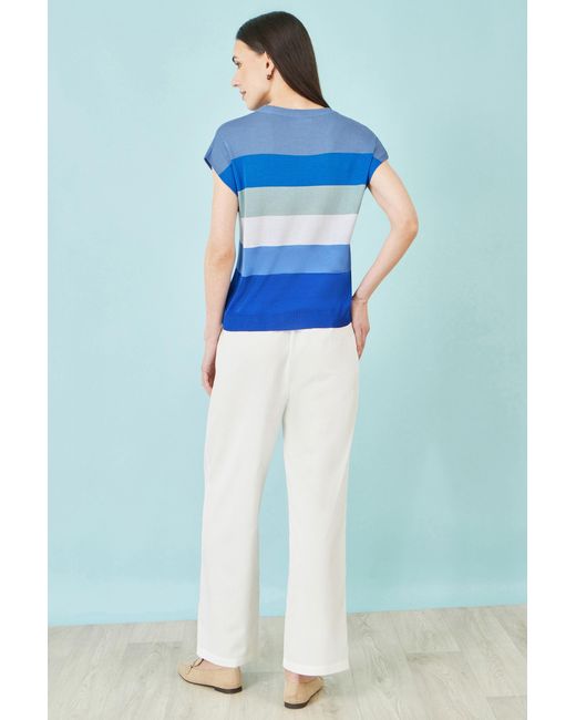 Yumi' Blue Block Stripe Relaxed Knitted Top