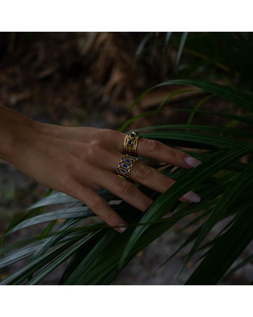Ebru Jewelry White Radiant Majesty Sapphire Adjustable Cuff Ring