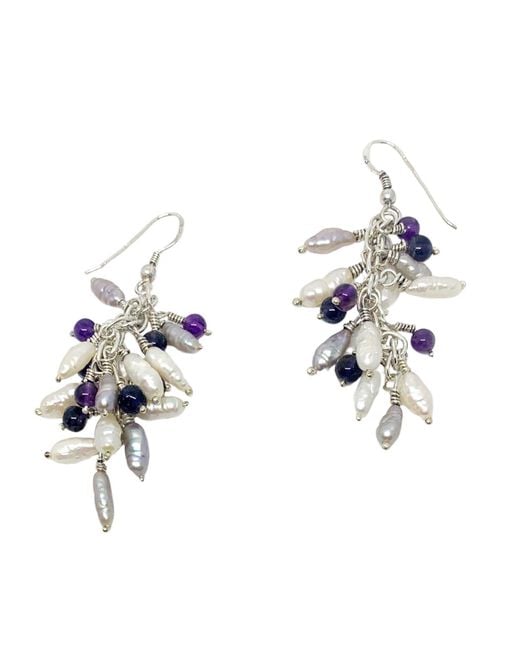 Tg-Jewellery by Tamara Gervasio Multicolor Grappolo Dangle Earrings Freshwater Pearls And Mix Gemstones One Of A Kind