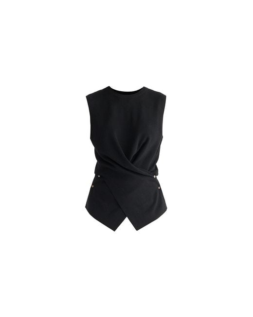 Paisie Black Crew Neck Wrap Front Knit Top