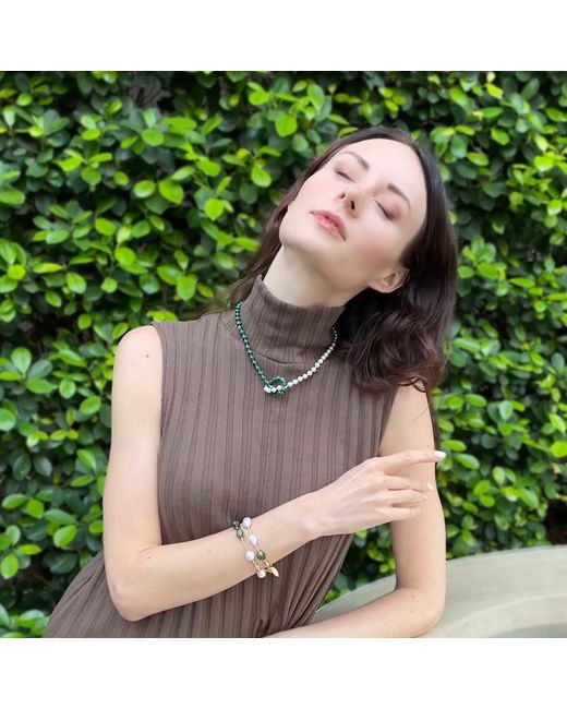 Farra Metallic Malachite With Freshwater Pearl Knotted Necklace