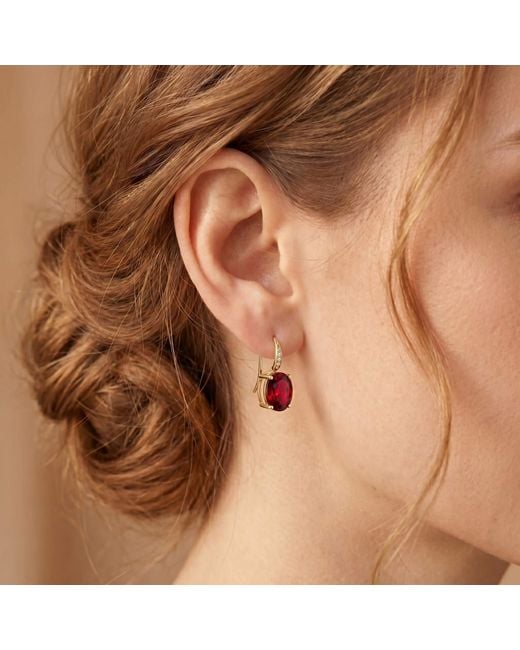 Kai Fine Jewelry Red Solid Natural Oval Garnet & Diamond Drop Earrings