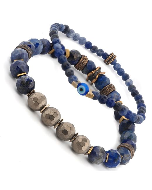 Ebru Jewelry Blue Deep Wisdom Lapis & Evil Eye Beaded Bracelet Set for men
