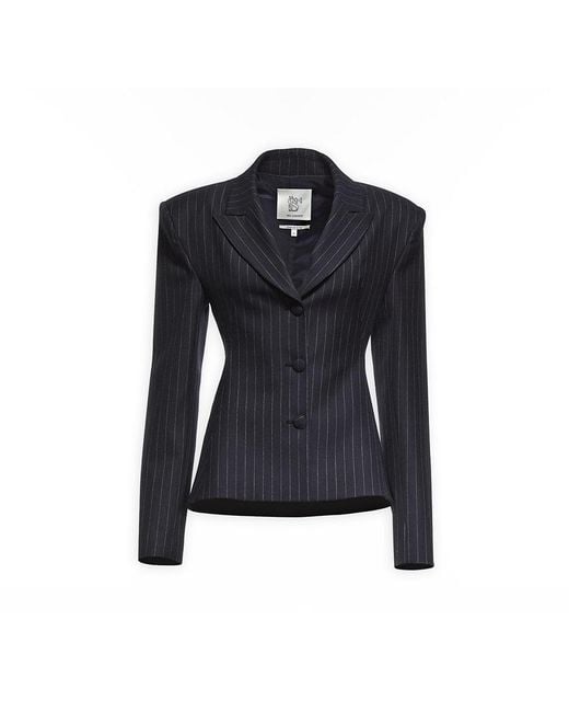 Maison sél Blue Open-Back Pinstriped Blazer Jacket –