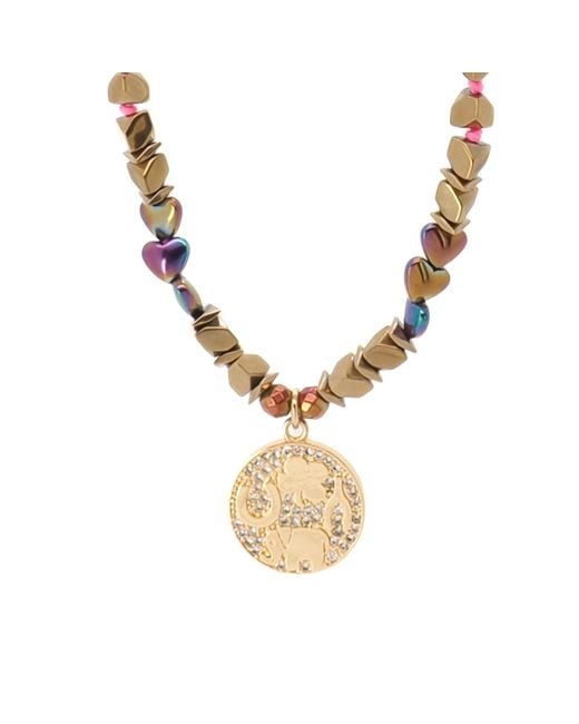 Ebru Jewelry Metallic Good Luck Symbol Design Pendant Hematite Beaded Necklace