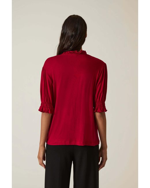James Lakeland Red Burgundy V-Neck Jersey Blouse