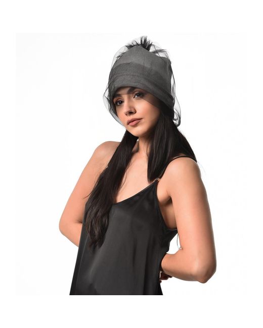 Metamorph Gray Beanie Hat With Tulle Layer