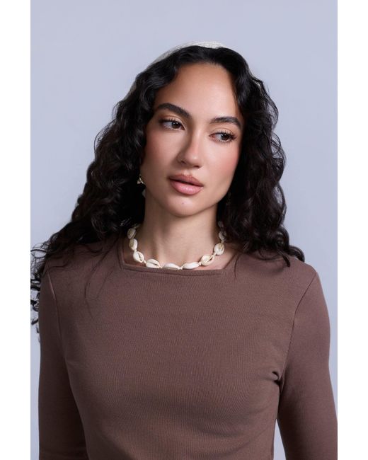 Rave on Trend Brown Square Neck Ribbed Tee