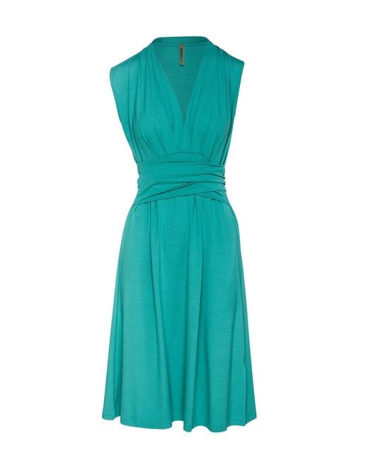 Conquista Green V Neck Dress With Sash