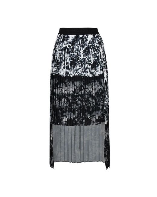 Lalipop Design Black Asymmetrical Mid-Length Pleated Skirt With An Abstract Print Design
