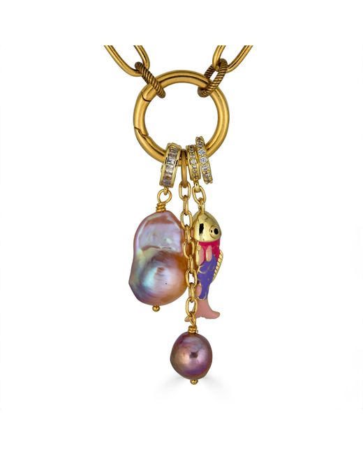 Loni Paul Jewelry Metallic Peach Baroque Pearl Charm Cluster Necklace