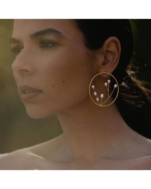 Meraki by Rashmi Bajaj Metallic Perla De Blanca Plated Hoop Earrings With Delicate Pearls