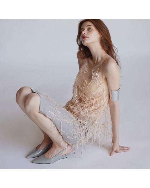 Belsize25 Natural Mayfair Series – Sheer Beaded Tassel Mesh Top