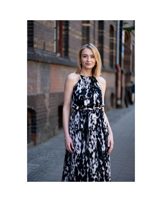 Oh!Zuza Black Neutrals Echo Satin Viscose Rayon Maxi Dress With Belt